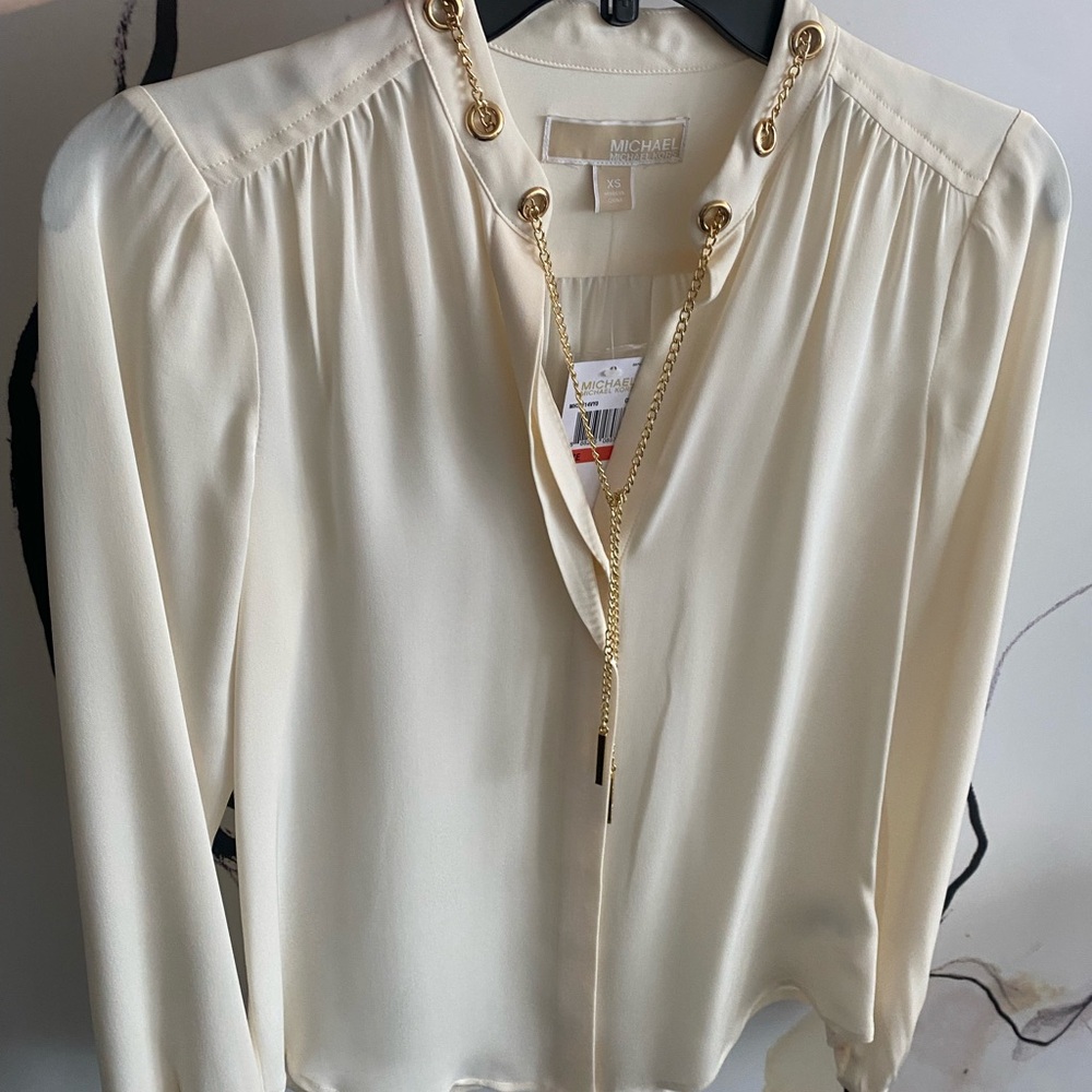 Michael Kors Ivory Blouse with Gold Chain Detail